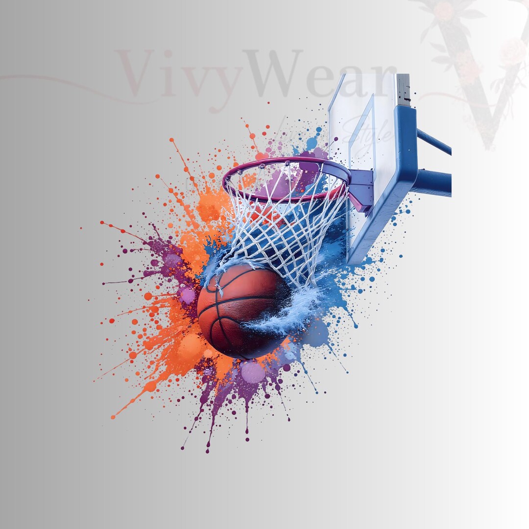 Basketball Hoop Splash PNG Sublimation: Colorful Slam Dunk Design ...
