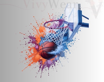 Basketball Hoop Splash PNG Sublimation: Colorful Slam Dunk Design (Digital Download)