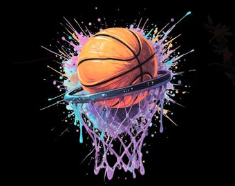 Colorful Splash Basketball Hoop PNG: Sports Sublimation Clipart