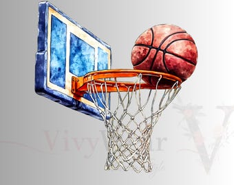Basketball Hoop Watercolor PNG | Slam Dunk Digital Download, Sports Clipart for T-Shirt, Poster, Stickers