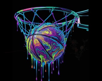 Neon Dripping Basketball PNG: Streetball Clipart, Sublimation Design