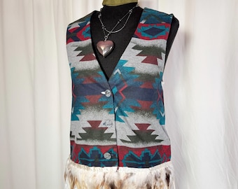 Vintage Southwestern Feather Trim Vest – Size L