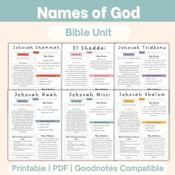 Names of God Christian Homeschool Unit Workbook Study Bible Lesson Printables Busybook Kids Bible Activity Pages Children Read Bible