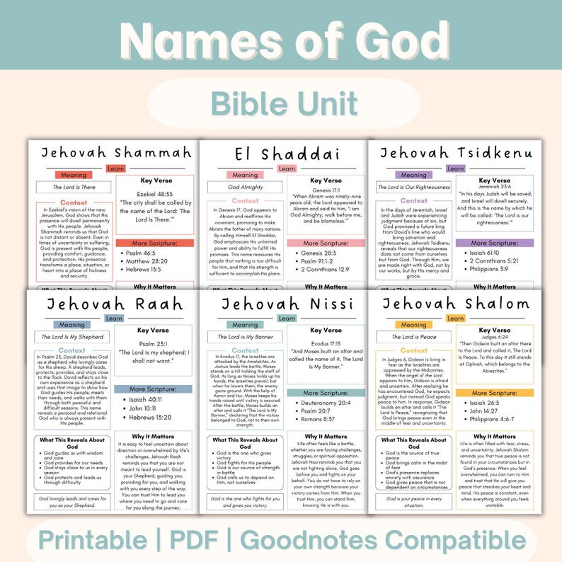 Names of God Christian Homeschool Unit Workbook Study Bible Lesson Printables Busybook Kids Bible Activity Pages Children Read Bible image 1