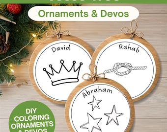 Jesse Tree Advent Ornaments Printable, Advent Countdown Activity, Bible Story Ornament Set, Kids Christmas Craft, Kids Advent Devotional