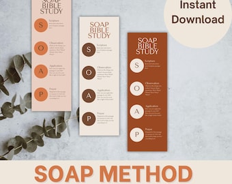 Digital Printable SOAP Method Bible Study Bookmarks, Aesthetic, Christian Bookmarks, Instant Download, Daily Bible Reading Guide Plan