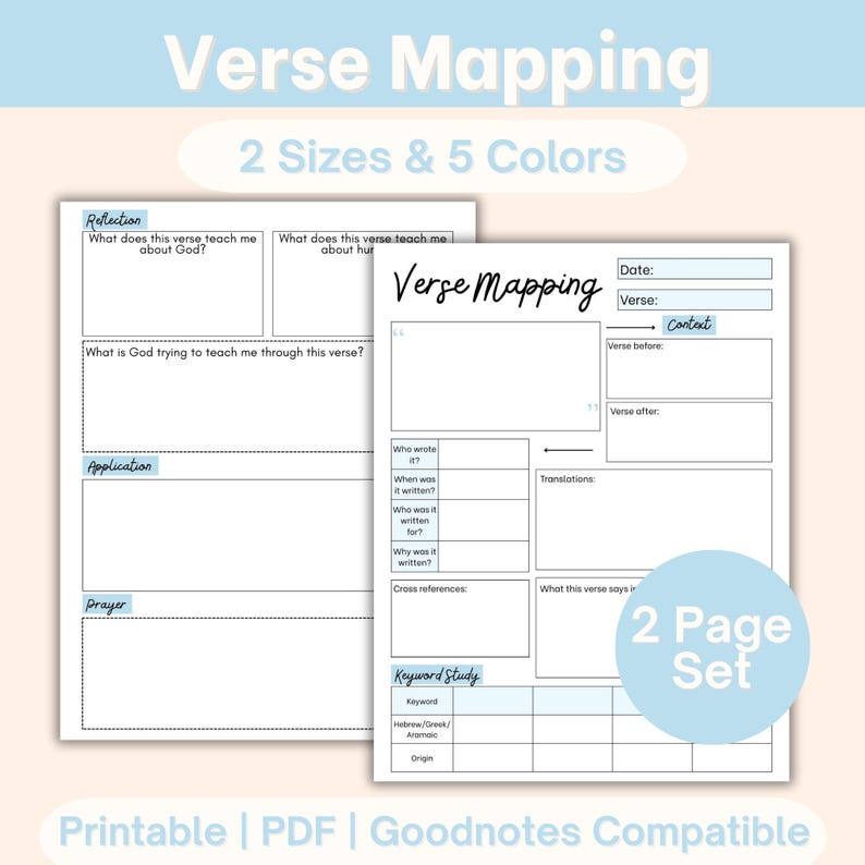 Verse Mapping Printable Template, PDF Bible Study Worksheet, Bible ...