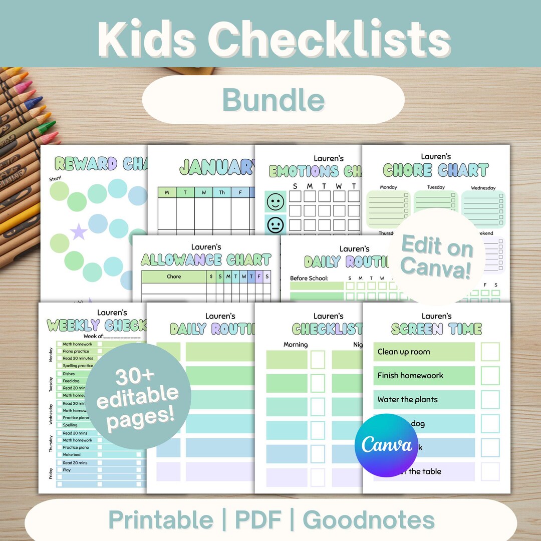 Editable Kids Checklists Canva Daily Routine Charts Weekly Rhythm ...