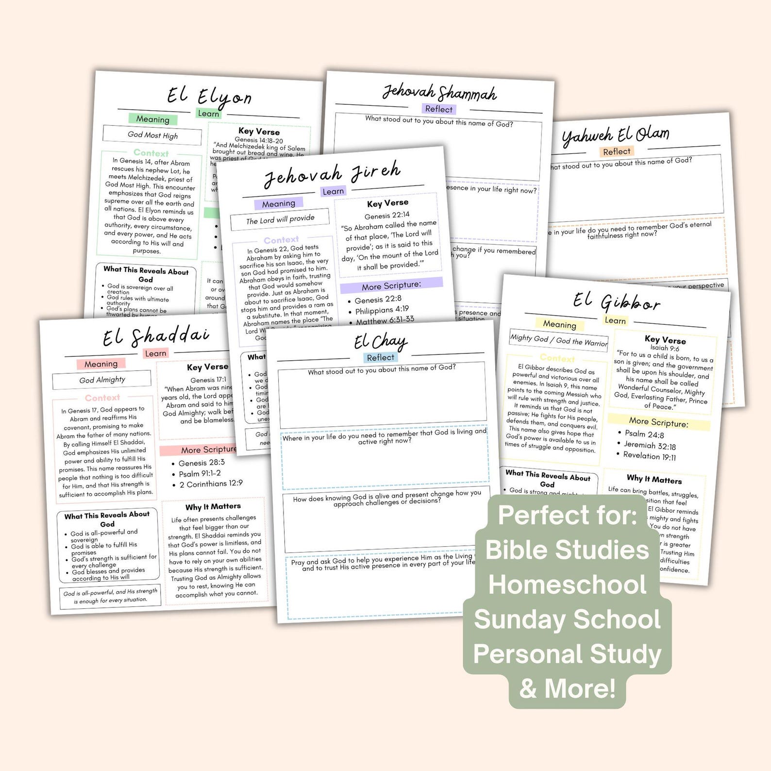 Names of God Bible Study, Women's Bible Journaling Tip Ins Inserts for ...