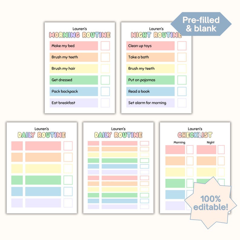 Editable Kids Visual Routines Daily Charts Bedtime Checklist Morning ...