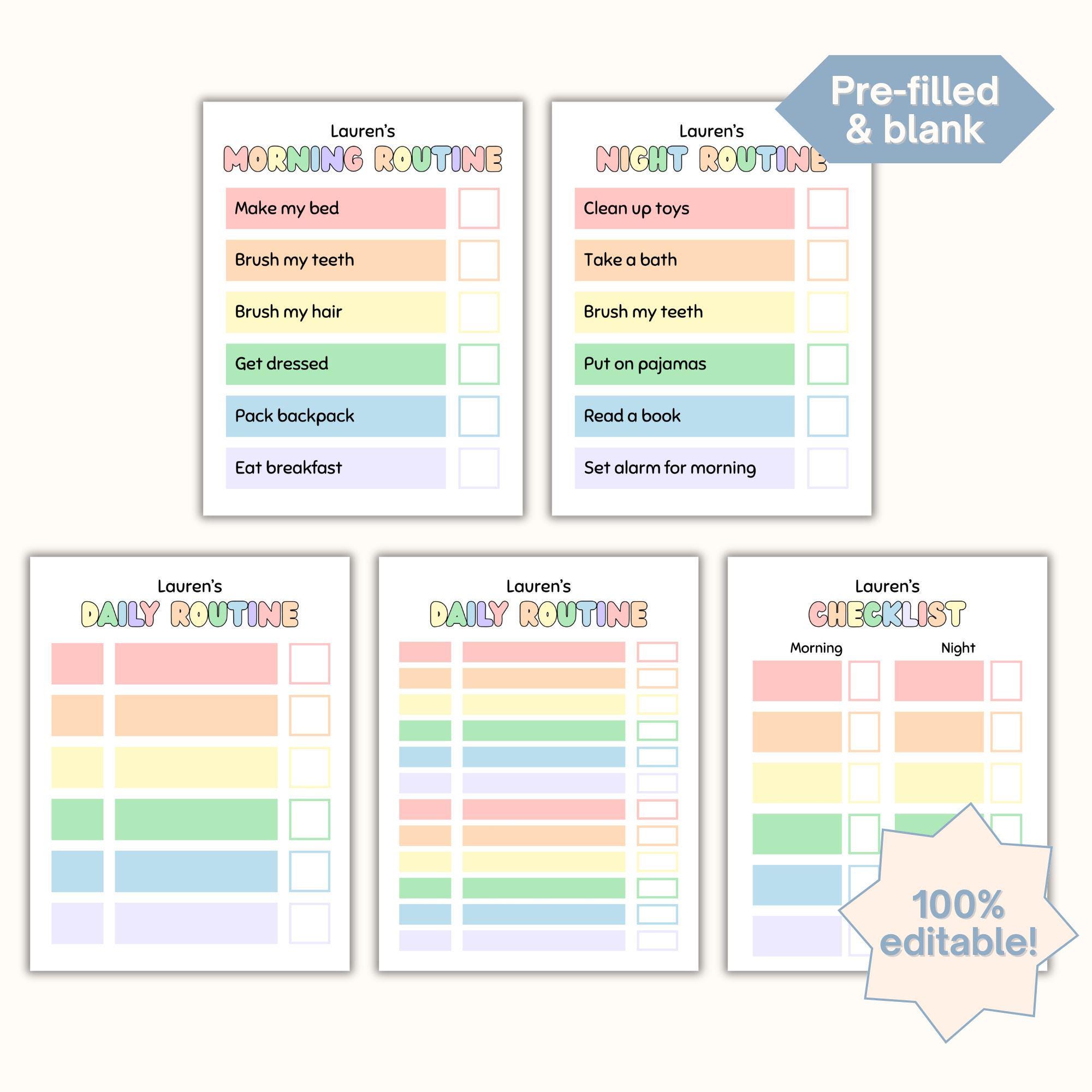 Am Home Routine Chart Editable Kids Visual Routines Daily Charts Bedtime Checklist Morning ...