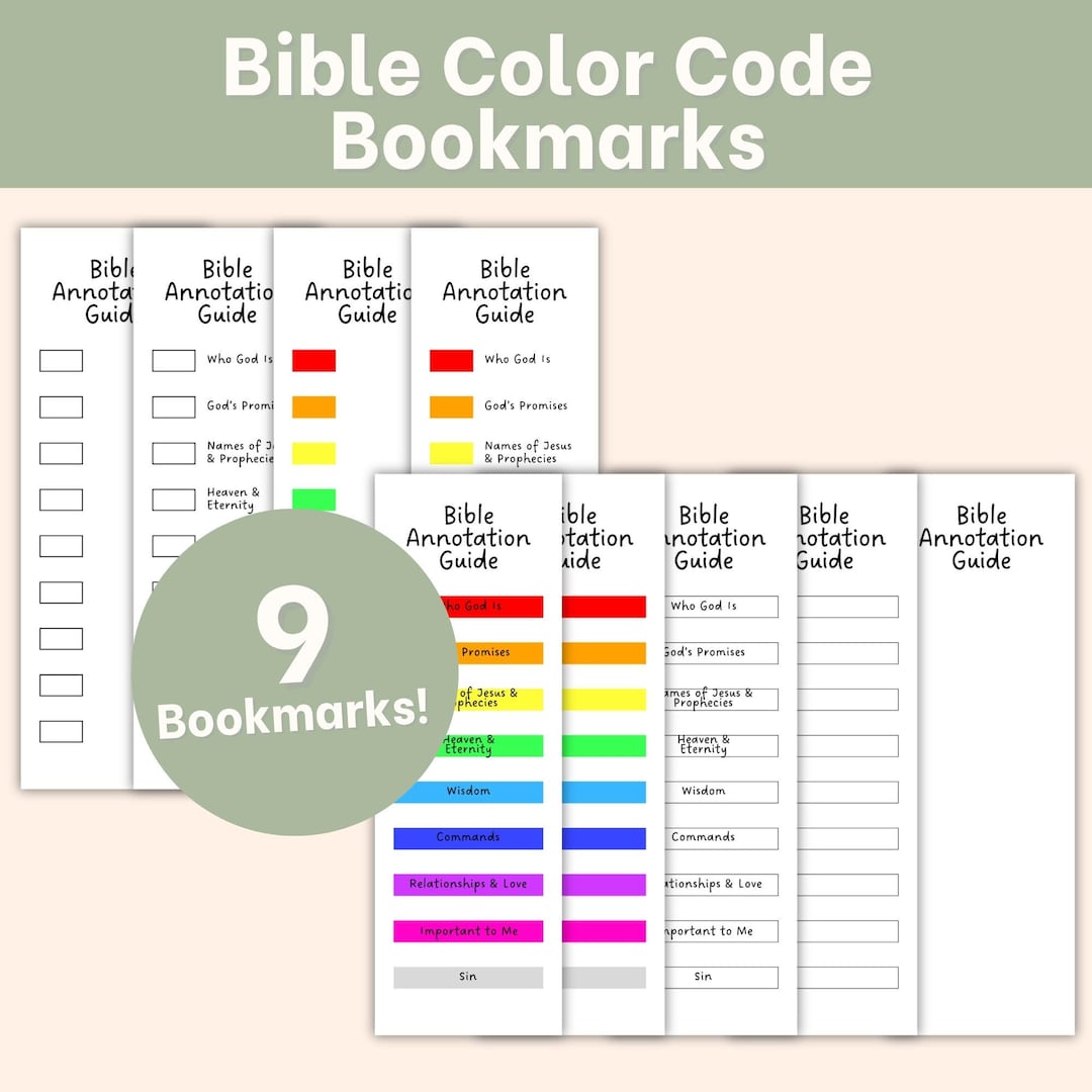 Bible Color Code Guide Bookmarks Digital Download Printable Bible Verse ...