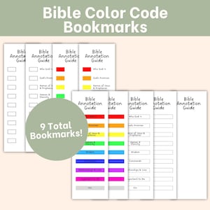 Bible Study Color Coding Guide Bookmarks Digital Download Printable, Bible Verse Highlighting Guide, Bible Tools, Resource for Bible Study