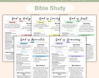 Atributos de Dios: Estudio bíblico para mujeres en grupos pequeños. Paquete de estudio bíblico para jóvenes. Características de Dios: Hojas de trabajo imprimibles.