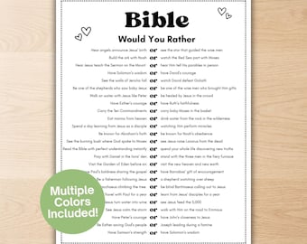 Gioco biblico "Preferiresti..." Materiale stampabile cristiano Giochi di studio biblico Ritiro per donne Giochi per il ministero giovanile Attività per la scuola domenicale per bambini