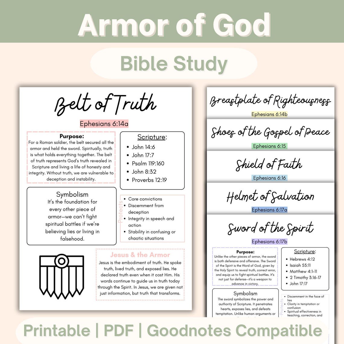 Armor of God Bible Study Worksheet, Printable in Depth Bible Study ...