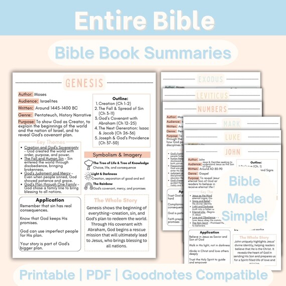 Entire Bible Overview Bible Made Simple Printable Bible Worksheets Bible Book Summaries Bible Breakdown for Beginners Bible Study Tool