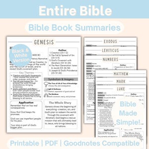 Entire Bible Overview, Black & White Bible Made Simple, Bible Worksheets, Bible Book Summaries Breakdown for Beginners Bible Study Tool