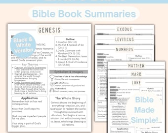 Descripción general de la Biblia completa, Biblia en blanco y negro simplificada, Hojas de trabajo bíblicas, Desglose de resúmenes de libros bíblicos para principiantes, Herramienta de estudio bíblico