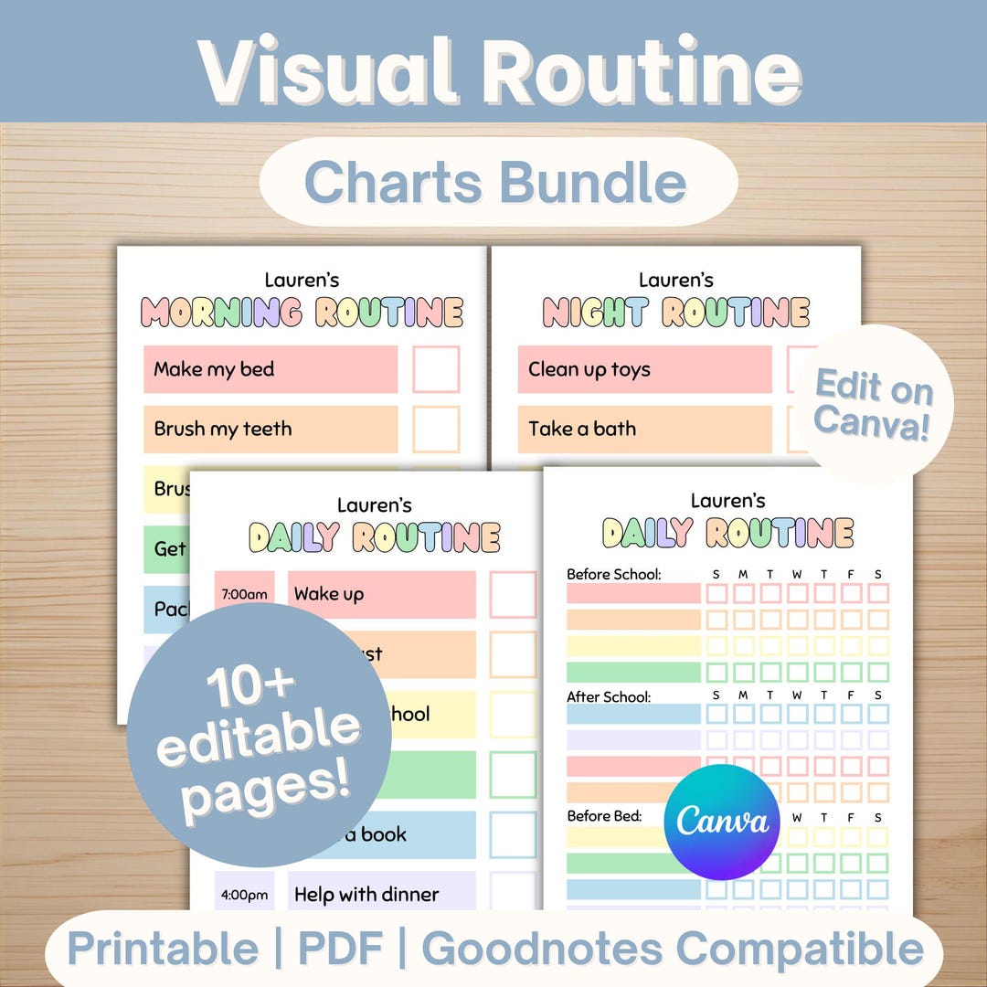 Editable Kids Visual Routines Daily Charts Bedtime Checklist Morning ...