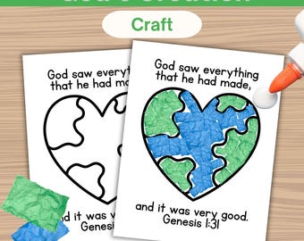 Attività creativa sulla creazione di Dio per la scuola domenicale: 7 giorni di attività da colorare sulla creazione, foglio di lavoro cristiano per la Giornata della Terra, lezione biblica, attività creativa stampabile in PDF.