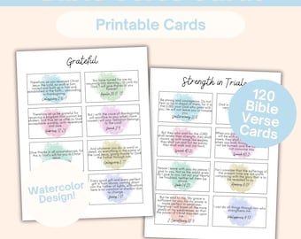 Tarjetas de versículos bíblicos imprimibles, tarjetas de versículos bíblicos en acuarela, tarjetas coloridas de las Escrituras para niños, tarjetas de versículos para memorizar, recurso para la escuela dominical.