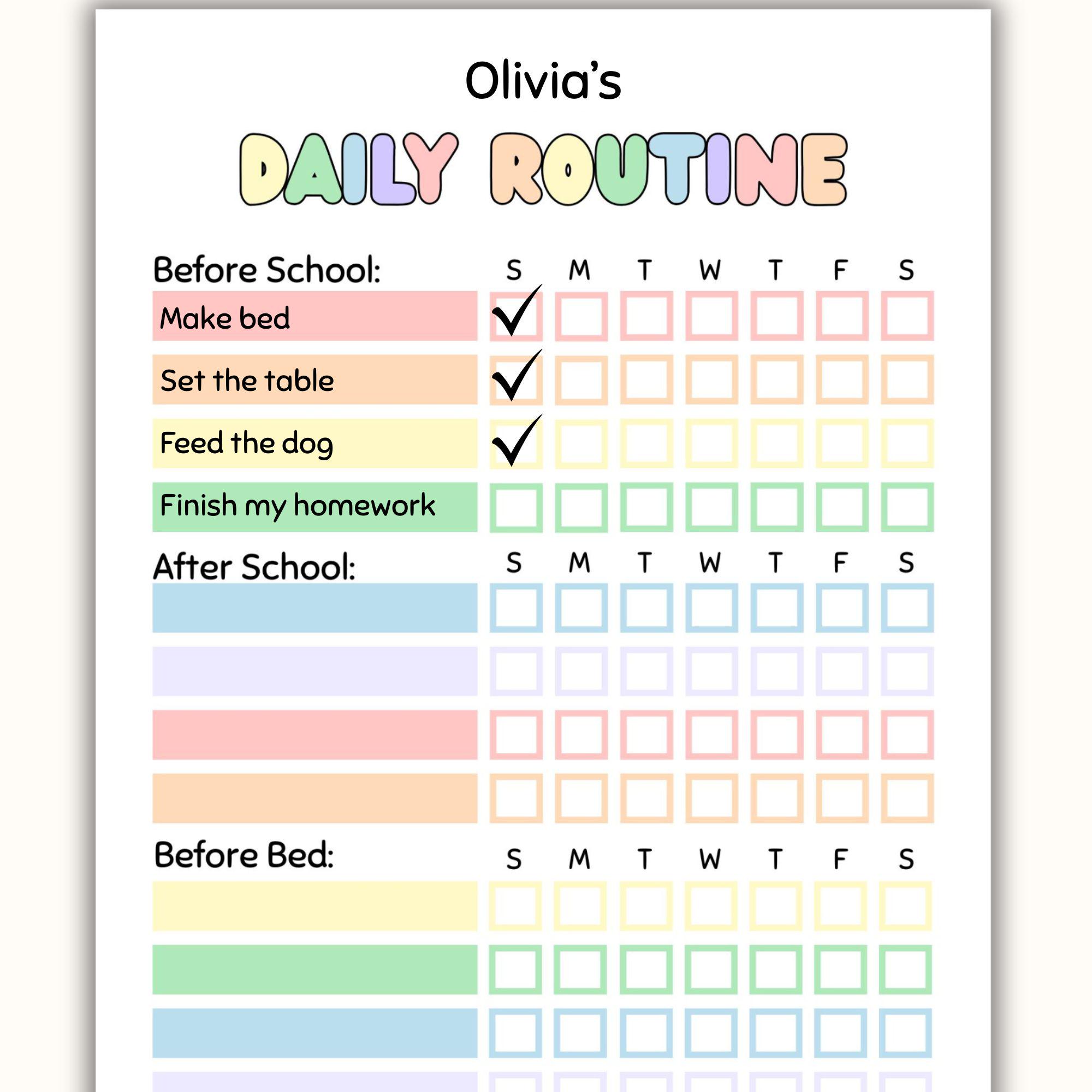 Am Home Routine Chart Editable Kids Visual Routines Daily Charts Bedtime Checklist Morning ...