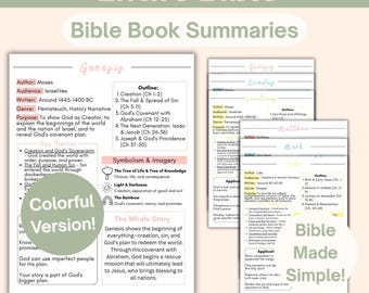 Resumen completo de la Biblia, Biblia colorida y sencilla, Hojas de trabajo imprimibles, Resúmenes de libros, Análisis de la Biblia para principiantes, Herramienta de estudio bíblico