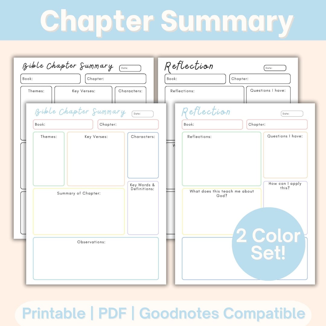 Bible Chapter Summary Template Printable PDF, Colorful Bible Study ...