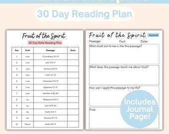 Fruit of the Spirit Bible Reading Plan, 30 Day Bible Reading Guide, Printable Bible Reading Tracker, Fruit of the Spirit Worksheets PDF