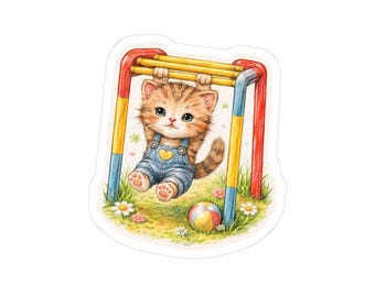 Color Pencil Kitten on Monkey Bars Sticker | Kiss-Cut Sticker