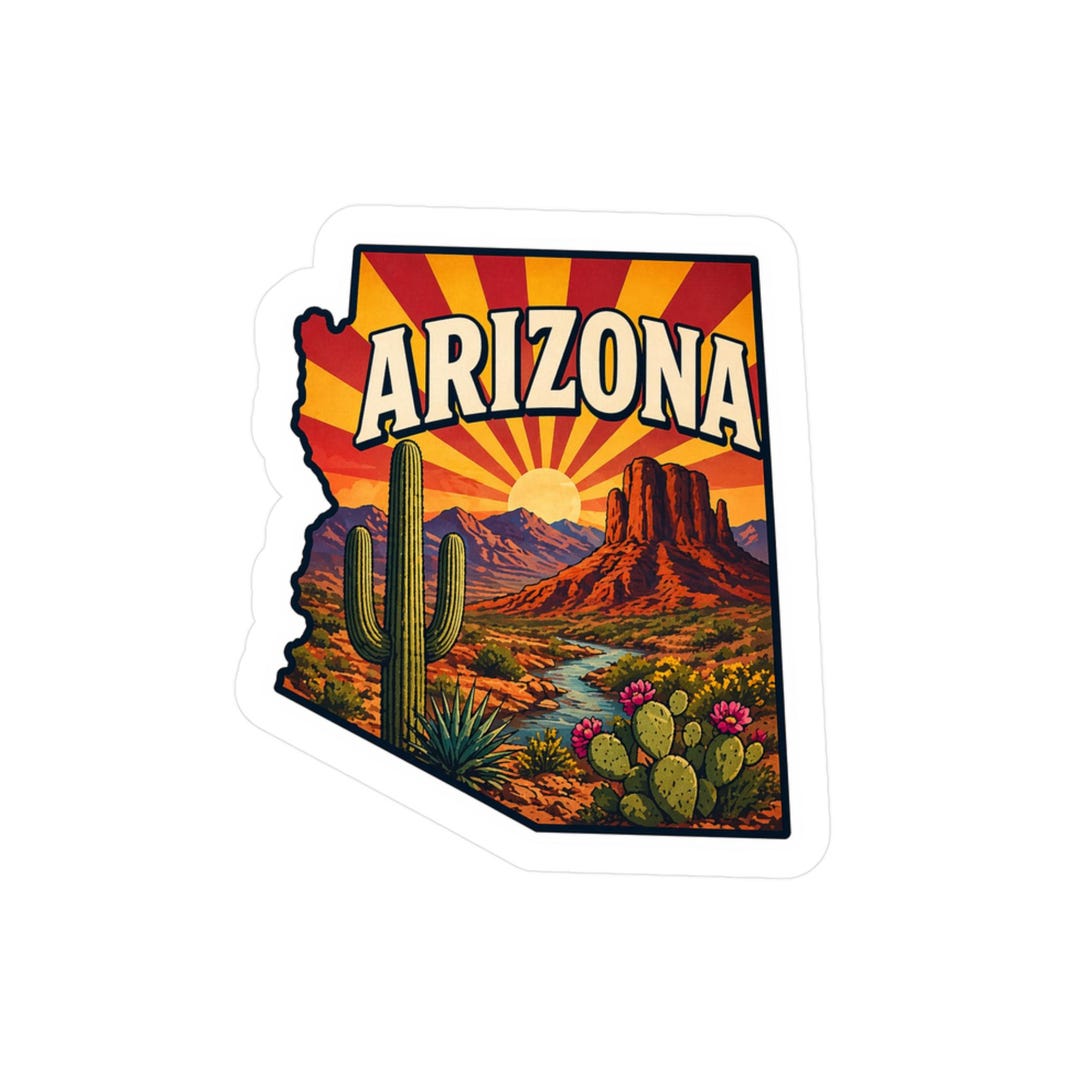 Arizona State Sticker Vinyl Decal | Arizona Map Desert Cactus Car ...