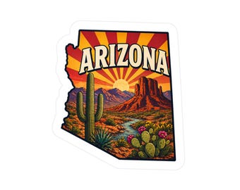 Pegatina de vinilo del estado de Arizona / Mapa de Arizona, desierto, cactus, coche, portátil