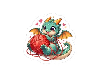 Dragon Playing Yarn Sticker | Whimsical Vinyl Decal