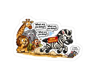 Zebra Chasing Rat Sticker | Funny Animal Scene Kiss-Cut Sticker