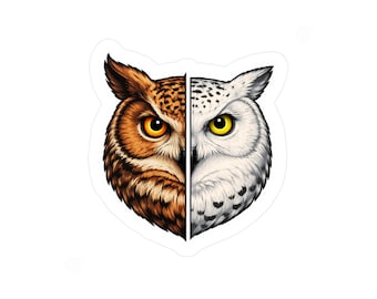Split Horned Snow Owl Sticker | Detailed Vinyl Decal (Kiss-Cut Border)