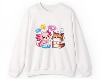 Axolotl Questions and Grumpy Cat - Blank Crewneck Sweatshirt | Plain Solid Color Sweatshirt