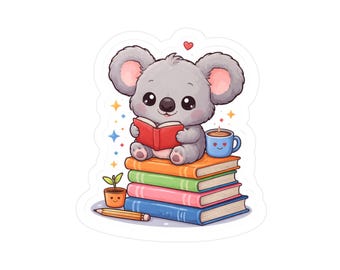 Koala Book Lover Kiss-Cut Vinyl Decal | Reading Sticker