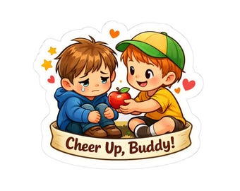 Kid Sharing Apple Sticker | Cartoon Vinyl Decal