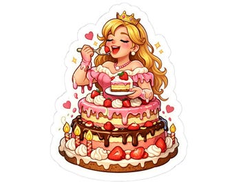 Princess Eating Cake Sticker | Whimsical Dessert Fairy Tale