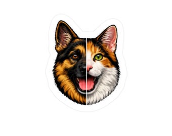 Funny German Shepherd and Calico Cat Sticker Kiss-Cut Vinyl Decal