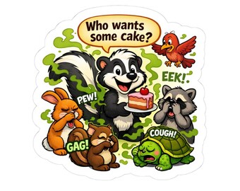 Stinky Skunk Cake Sharing Sticker | Funny Animal Cartoon
