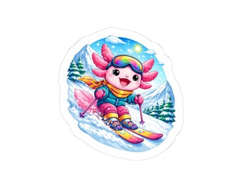 Axolotl Skiing Sticker | Kiss-Cut Sticker