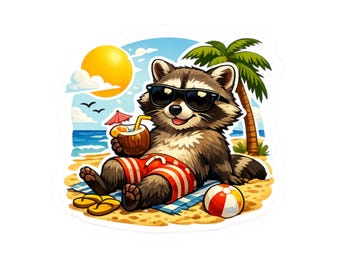 Relaxing Raccoon Beach Sticker | Kiss-Cut Sticker