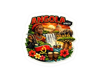 Pegatina de vinilo troquelada con la bandera de Angola / Emblema del mapa de Angola