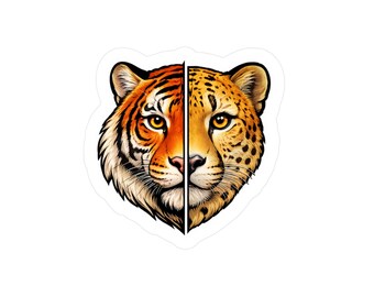 Half Tiger Half Cheetah Sticker Kiss-Cut Vinyl Decals | Animal Split Face Decal
