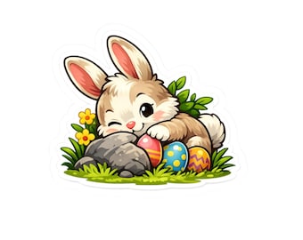 Bunny Hiding Easter Eggs Sticker | Springtime Vinyl Decal