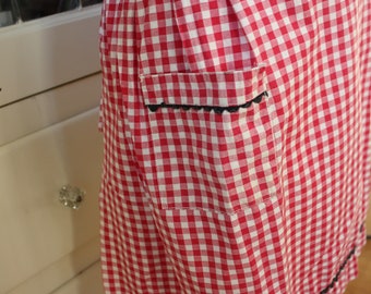 Red-Checked Apron, handmade, 1950's-1960's.