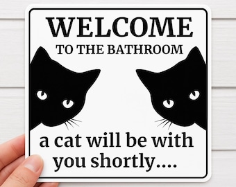 Bathroom Cat Sticker: Funny Black Cat Decal - 6"x6"