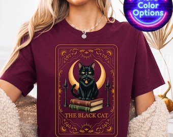 Tarot Card Black Cat Shirt, Tarot Death T-Shirt, Witchy Cat Shirt, Spooky Cat Gift, Halloween Black Cat Shirt, Cat Lover Gift